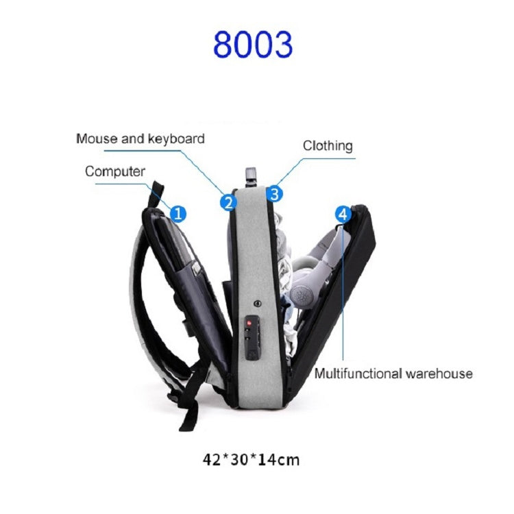 Hard Shell Backpack Alloy Frame Anti-Theft Computer Bag For Men, Color: 8003 Gray - Backpack by PMC TechLife | Online Shopping South Africa | PMC TechLife | Buy Now Pay Later Mobicred