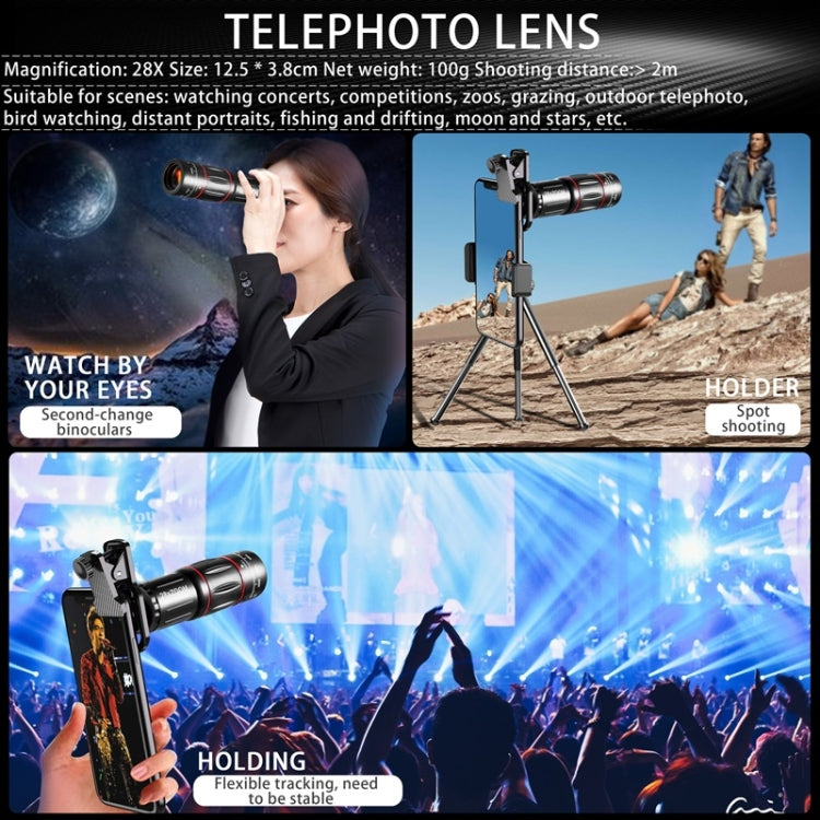 Mobile Phone Universal Lens Telescope 28X + Wide Angle 0.6X + Macro 20X + Fisheye 198 Degree Set - Combination Lens by PMC Jewellery | Online Shopping South Africa | PMC Jewellery