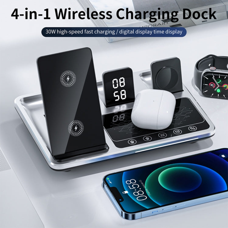 R11 4 In 1 30W Phone Wireless Charger with Ambient Light(Silver Black) - Wireless Charger by PMC TechLife | Online Shopping South Africa | PMC TechLife
