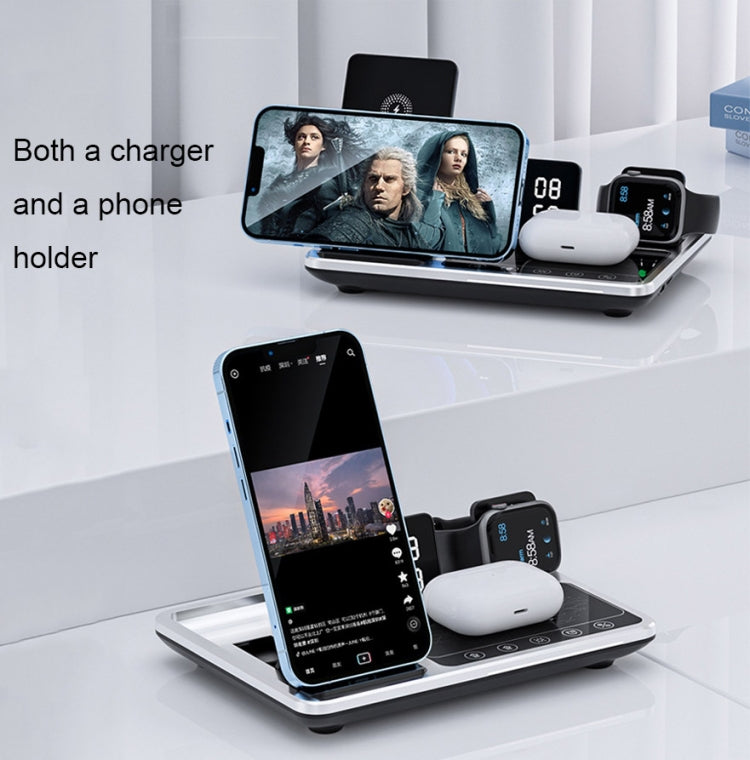 R11 4 In 1 30W Phone Wireless Charger with Ambient Light(Silver Black) - Wireless Charger by PMC TechLife | Online Shopping South Africa | PMC TechLife