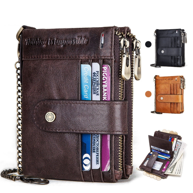 HUMERPAUL BP896 RFID Anti-Theft Brush Dual Zipper Leather Wallet Multi-Card Men Purse(Brown) - Antimagnetic RFID Package by HUMERPAUL | Online Shopping South Africa | PMC Jewellery | Buy Now Pay Later Mobicred