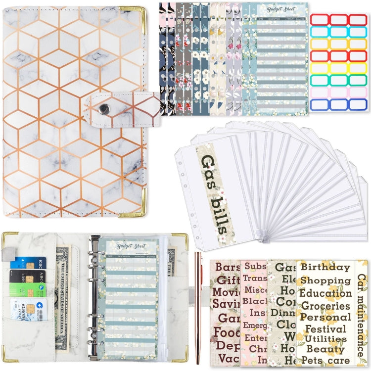 A6 PU Leather Color Printing Notebook Zipper Bag Loose-leaf Budget Binder(Phnom Penh Marbling) - Notebooks by PMC TechLife | Online Shopping South Africa | PMC TechLife