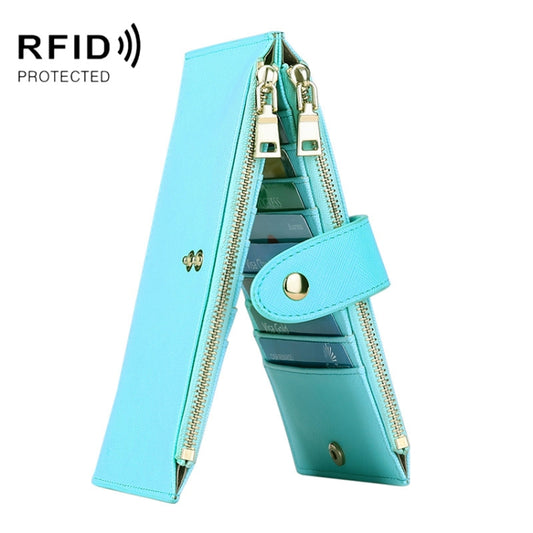 GLQ167  RFID Two-way Folding PU Cross Pattern With Zipper Pocket Wallet(Light Blue) - Antimagnetic RFID Package by PMC Jewellery | Online Shopping South Africa | PMC Jewellery | Buy Now Pay Later Mobicred