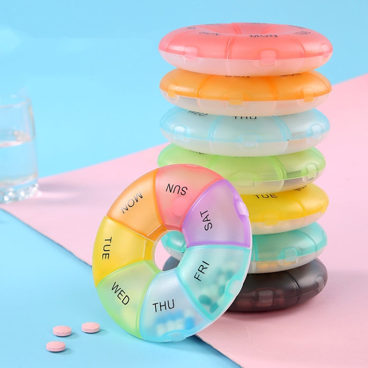 2 PCS Round 7 Days Rainbow Color Portable Pill Box Plastic Seven Grid(Light Yellow) - free shipping - PMC TechLife - Order now!
