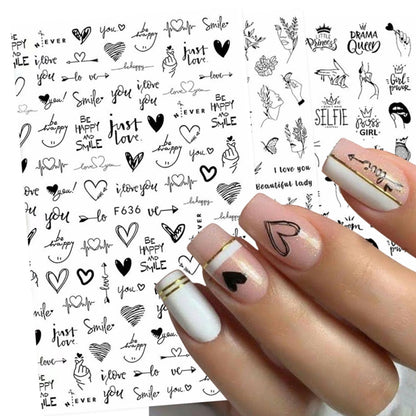 10 PCS Cartoon Heart Letters Comic Character Nail Art Sticker 3D Adhesive Nail Stickers(F636) - Nail Stickers by PMC Jewellery | Online Shopping South Africa | PMC Jewellery