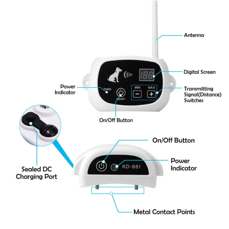 KD-661 500m Wireless Electric Dog Pet Fence Shock Collar,Spec: For Two Dog(AU Plug) - Training Aids by PMC TechLife | Online Shopping South Africa | PMC TechLife