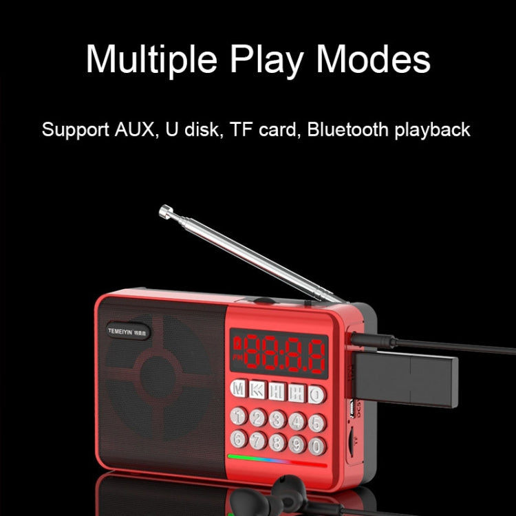 TEMEIYIN LED Digital Display Card Bluetooth Radio Speaker Morning Exercise Portable Player, Color: Red with Light - free shipping - PMC TechLife - Order now!