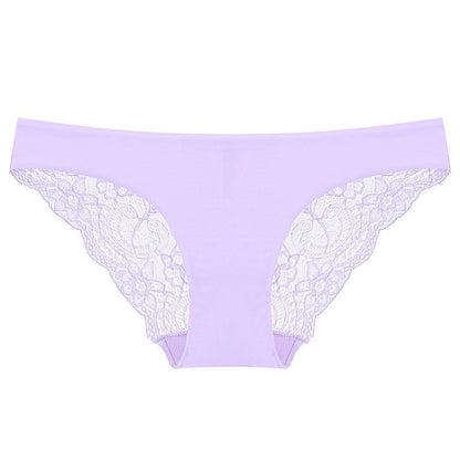 606 3pcs Sexy Lace One-piece Perspective Low-waist Ladies Underwear, Size: XXL(Light Purple) - Ladies Underwear by PMC Jewellery | Online Shopping South Africa | PMC Jewellery