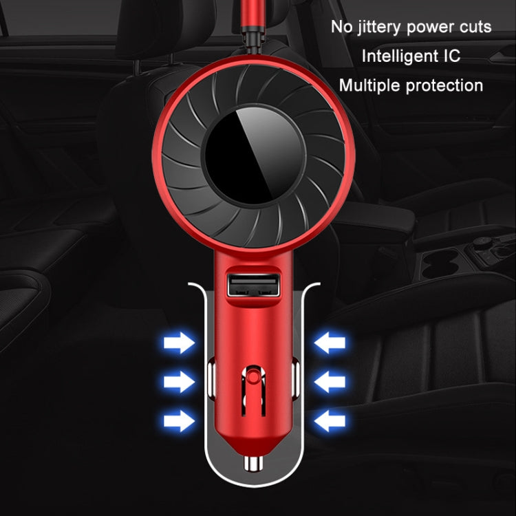 3 In 1 USB Dual Cable Single Pull Retractable Car Charger(Black) - Car Charger by PMC TechLife | Online Shopping South Africa | PMC TechLife