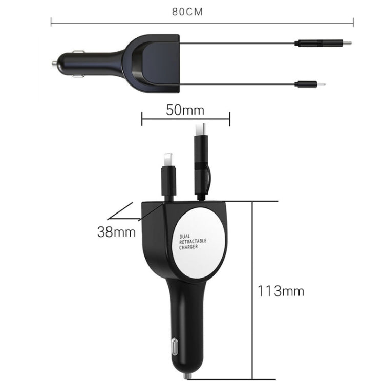 3 In 1 3.1A Dual USB Single Pull Retractable Fast QC3.0 Car Charger(Blue) - Car Charger by PMC TechLife | Online Shopping South Africa | PMC TechLife