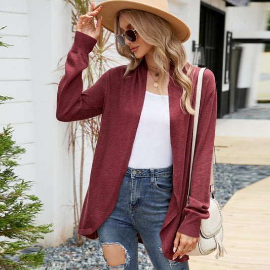 Women Mid-length Sweater Jacket Temperament Loose Knitted Cardigan, Size: S(Wine Red) - Sweater by PMC Jewellery | Online Shopping South Africa | PMC Jewellery