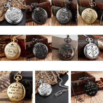 Engraved Vintage Commemorative Quartz Pocket Watch Round Watch, Style: I Love You (Gold) - Necklace Watch Watches by PMC Jewellery | Online Shopping South Africa | PMC Jewellery | Buy Now Pay Later Mobicred