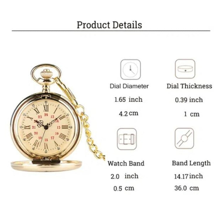 Engraved Vintage Commemorative Quartz Pocket Watch Round Watch, Style: I Love You (Gold) - Necklace Watch Watches by PMC Jewellery | Online Shopping South Africa | PMC Jewellery | Buy Now Pay Later Mobicred