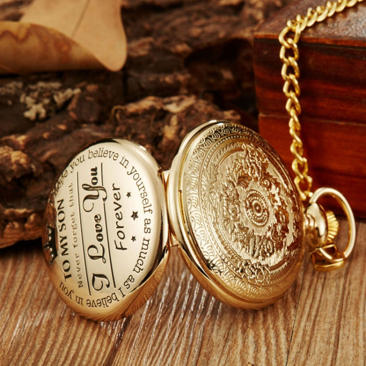 Engraved Vintage Commemorative Quartz Pocket Watch Round Watch, Style: I Love You (Gold) - Necklace Watch Watches by PMC Jewellery | Online Shopping South Africa | PMC Jewellery | Buy Now Pay Later Mobicred