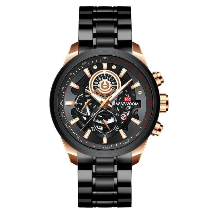 VAVA VOOM 2311G-FH Rose Gold Shell Steel Belt Men Waterproof Sports Luminous Calendar Casual Quartz Hollow Watch - Sport Watches by VAVA VOOM | Online Shopping South Africa | PMC Jewellery | Buy Now Pay Later Mobicred