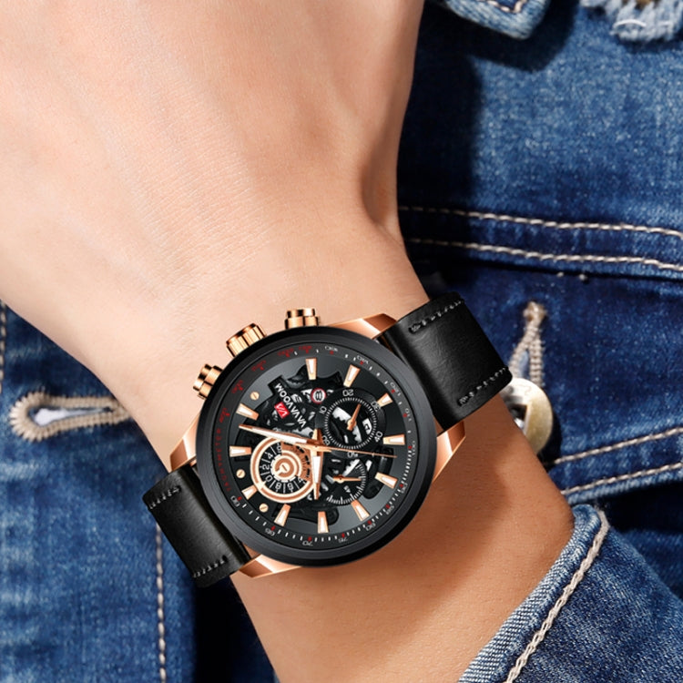 VAVA VOOM 2311G-FH Rose Gold Shell Steel Belt Men Waterproof Sports Luminous Calendar Casual Quartz Hollow Watch - Sport Watches by VAVA VOOM | Online Shopping South Africa | PMC Jewellery | Buy Now Pay Later Mobicred