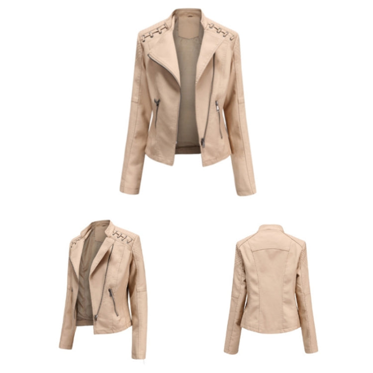 Women Short Leather Jacket Slim Jacket Motorcycle Suit, Size: M(Coffee) - Jacket & Loose Coat by PMC Jewellery | Online Shopping South Africa | PMC Jewellery