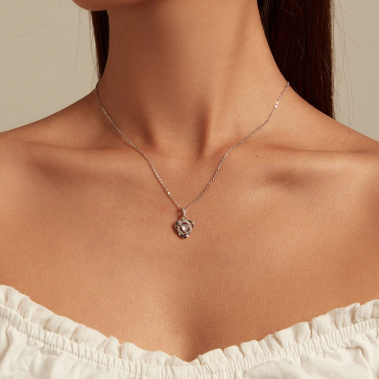 BSN299 Sterling Silver S925 Rose Heart Pendant White Gold Plated Zircon Necklace - Clothing & Beauty by PMC Jewellery | Online Shopping South Africa | PMC Jewellery