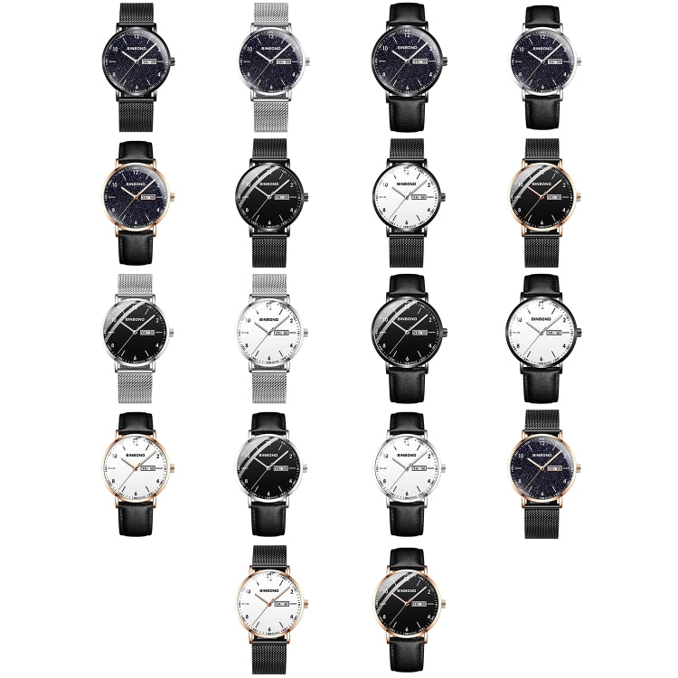 BINBOND B3820 30M Waterproof Ultra-thin Quartz Luminous Starry Watch, Color: Black Net-Rose Gold-White - Metal Strap Watches by BINBOND | Online Shopping South Africa | PMC Jewellery | Buy Now Pay Later Mobicred