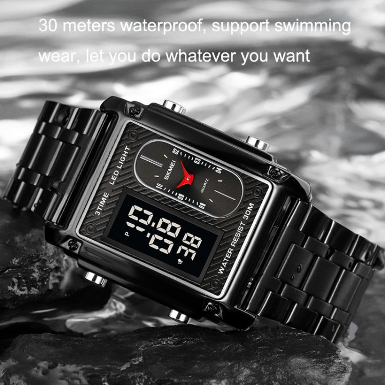 SKMEI 1868 Square Double Display Waterproof Men Watch, Style: Steel Belt (Black) - LED Digital Watches by SKMEI | Online Shopping South Africa | PMC Jewellery | Buy Now Pay Later Mobicred