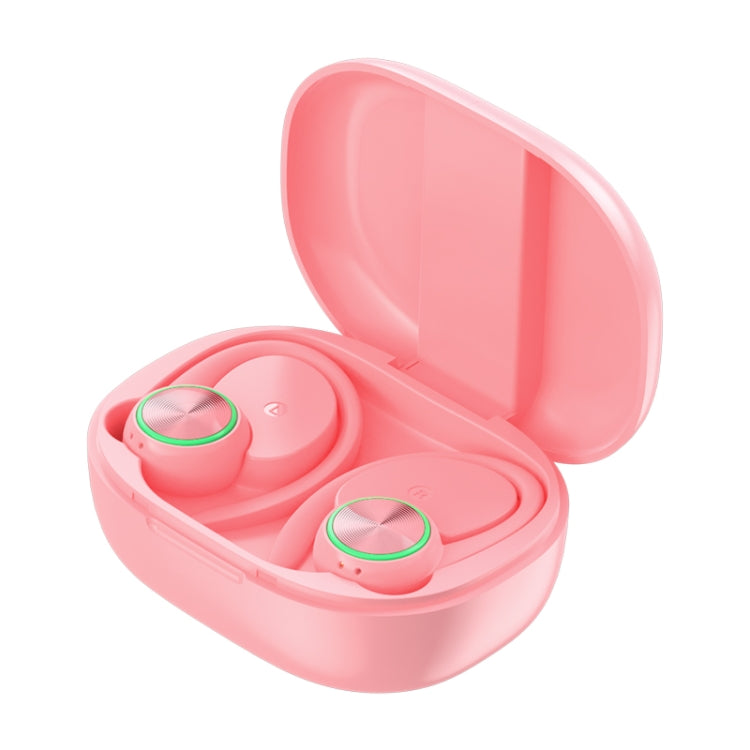 R201 With Charging Bin Hanging Ear Stereo Digital Display Bluetooth Earphones(Pink) - Bluetooth Earphone by PMC TechLife | Online Shopping South Africa | PMC TechLife