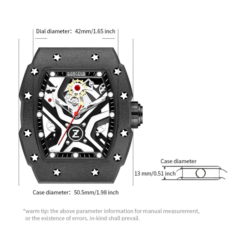 BAOGELA 224143 Barrel-shaped Hollow Surface Silicone Luminous Sports Men Watch(Steel Shell Black Belt) - Silicone Strap Watches by BAOGELA | Online Shopping South Africa | PMC Jewellery