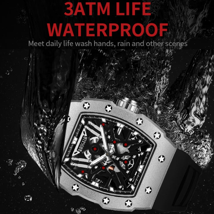 BAOGELA 224147 Wine Barrel Shaped Hollow Night Light Waterproof Sports Silicone Men Watch(Steel Shell Black Belt) - Silicone Strap Watches by BAOGELA | Online Shopping South Africa | PMC Jewellery | Buy Now Pay Later Mobicred