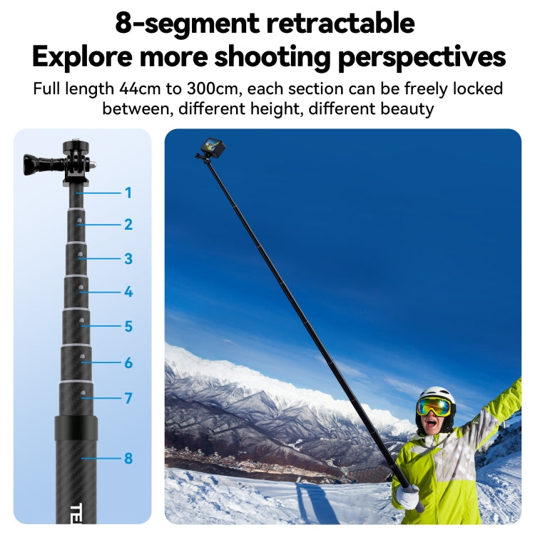 TELESIN 3M Carbon Fiber Selfie Stick Monopod  With 1/4 Screw For Action Camera - free shipping - PMC TechLife - Order now!