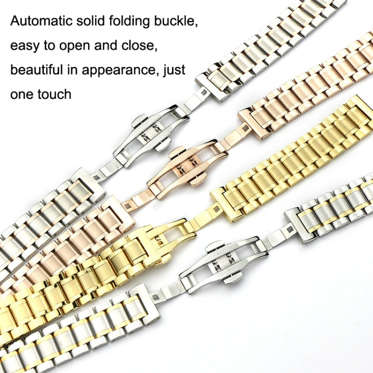 8mm Steel Bracelet Butterfly Buckle Five Beads Unisex Stainless Steel Solid Watch Strap, Color: Intermediate Gold - Watch Bands by PMC Jewellery | Online Shopping South Africa | PMC Jewellery