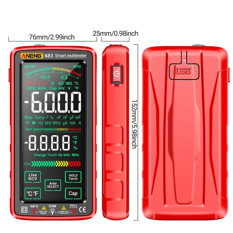 ANENG 683 Smart Touch Screen Automatic Range Rechargeable Multimeter(Black) - Digital Multimeter by ANENG | Online Shopping South Africa | PMC TechLife | Buy Now Pay Later Mobicred