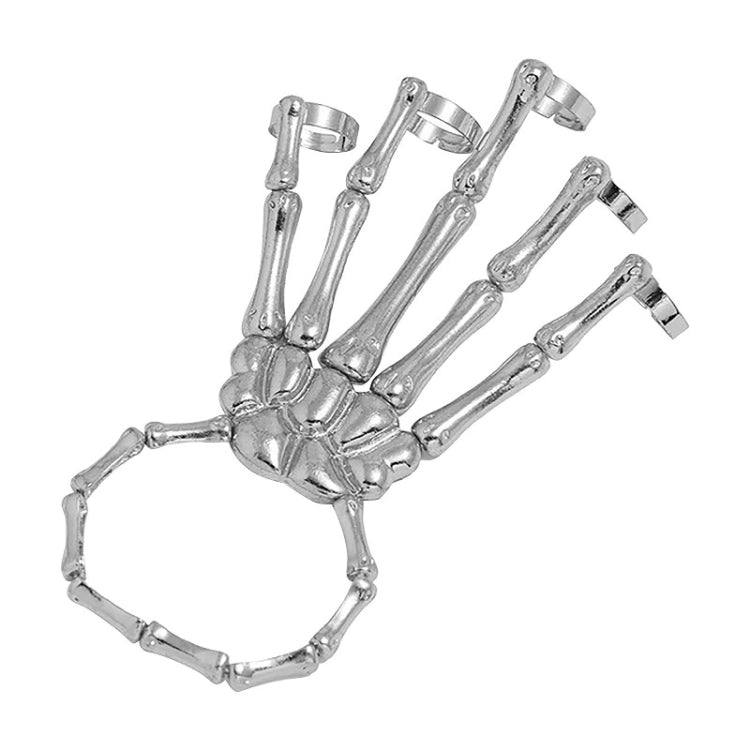 Punk Skull Hand Bone Five Finger Ring Adjustable Integrated Chain(SKU5875 Silver) - Rings by PMC Jewellery | Online Shopping South Africa | PMC Jewellery