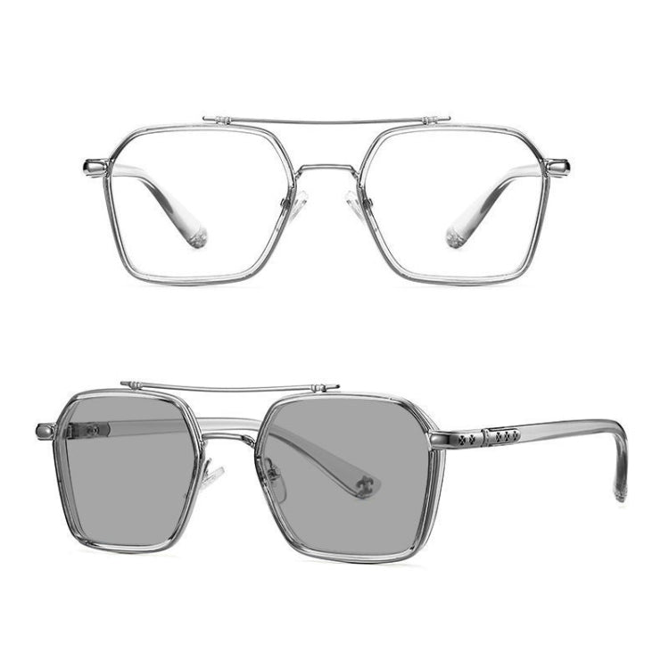 A5 Double Beam Polarized Color Changing Myopic Glasses, Lens: -600 Degrees Gray Change Grey(Gray Silver Frame) - Plain Glass Spectacles by PMC Jewellery | Online Shopping South Africa | PMC Jewellery