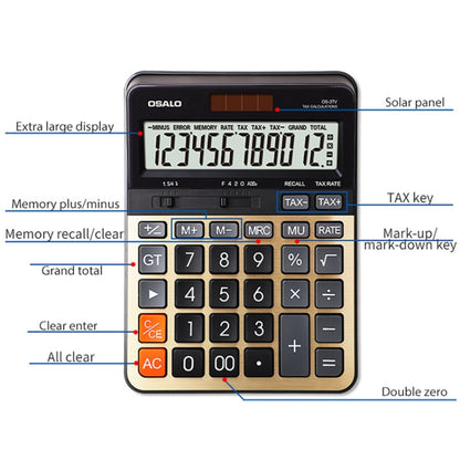 OSALO OS-3TV 12-digit LCD Screen Solar Dual Power Supply Desktop Calculator - Calculator by OSALO | Online Shopping South Africa | PMC Jewellery | Buy Now Pay Later Mobicred