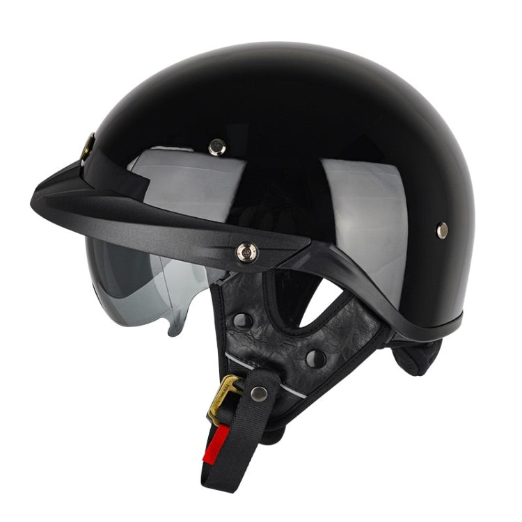 SOMAN Motorcycle Half Helmet Adjustable Helmet With Inner Mirror, Size: M(Bright Black) - free shipping - PMC TechLife - Order now!
