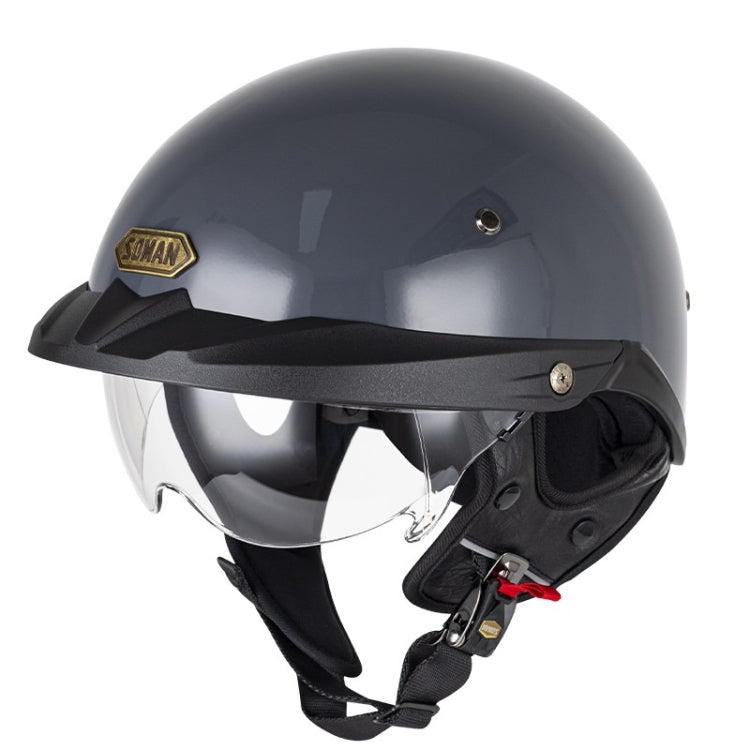 SOMAN Motorcycle Half Helmet Adjustable Helmet With Inner Mirror, Size: XL(Cement Gray with Transparent Mirror) - free shipping - PMC TechLife - Order now!