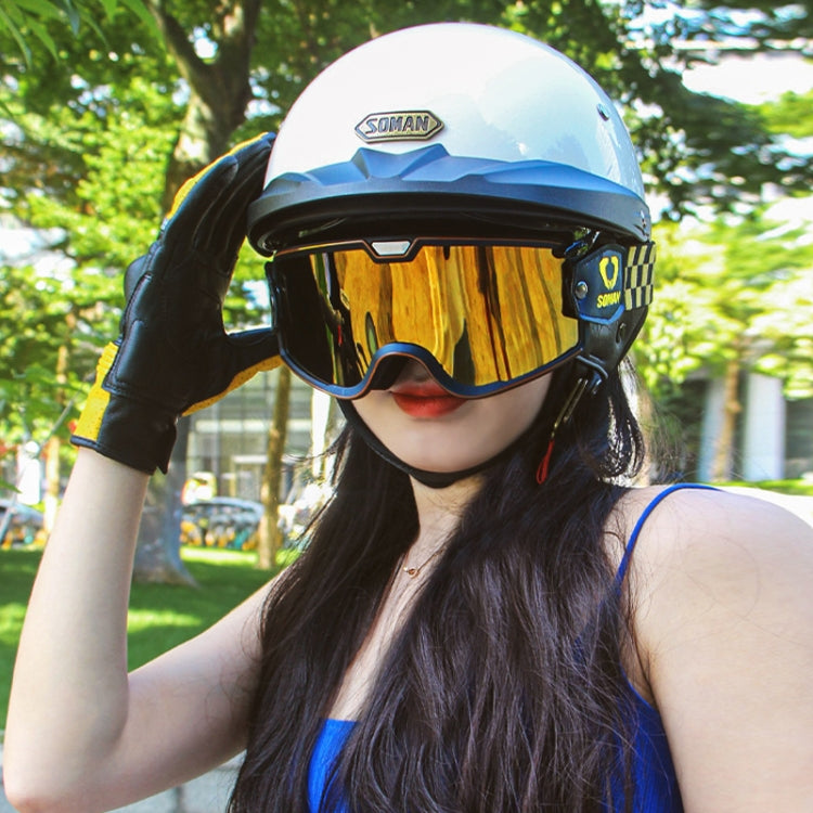 SOMAN Motorcycle Half Helmet Adjustable Helmet With Inner Mirror, Size: XL(White) - free shipping - PMC TechLife - Order now!