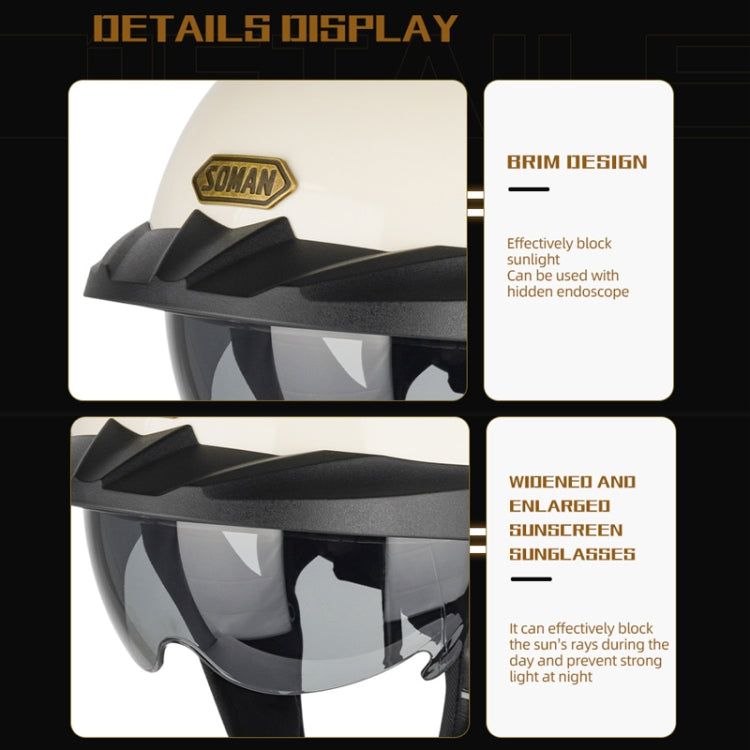 SOMAN Motorcycle Half Helmet Adjustable Helmet With Inner Mirror, Size: XL(White) - free shipping - PMC TechLife - Order now!