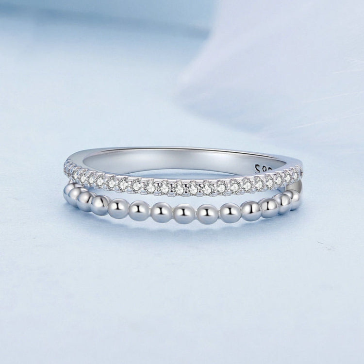 S925 Sterling Silver Platinum-plated Zircon Double-layer Ring, Size: 6(BSR463) - Rings by PMC Jewellery | Online Shopping South Africa | PMC Jewellery