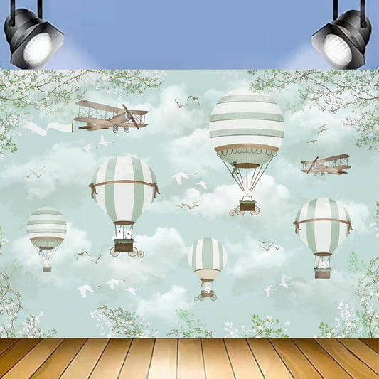 1.5m X 1m Cartoon Airplane Hot Air Balloon Theme Birthday Background Cloth Photography Decoration Backdrop - Birthday Party by PMC Jewellery | Online Shopping South Africa | PMC Jewellery