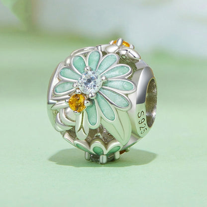 BSC895 S925 Sterling Silver Green Gradient Daisy Bee DIY Beaded Bracelet Accessories Jewelry - Jewelry Accessories by PMC Jewellery | Online Shopping South Africa | PMC Jewellery