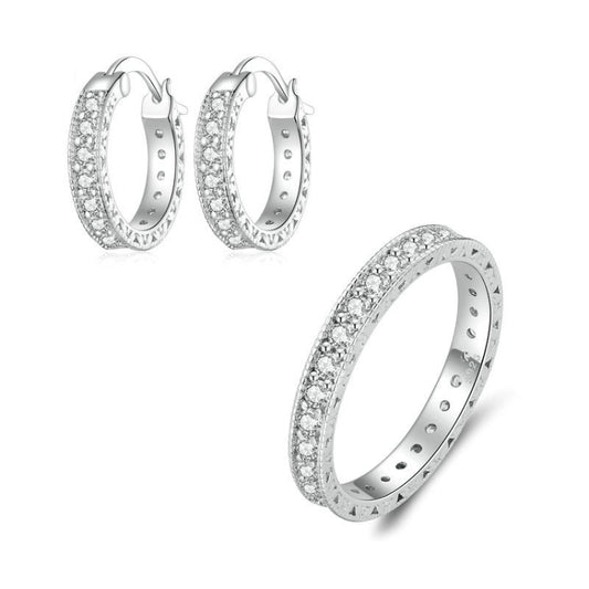 Sterling Silver Fine Sparkle Zirconia Stud Earrings Ring Set(No.7) - Jewelry Sets by PMC Jewellery | Online Shopping South Africa | PMC Jewellery