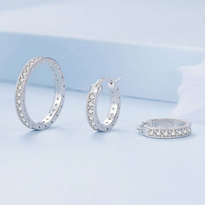 Sterling Silver Fine Sparkle Zirconia Stud Earrings Ring Set(No.6) - Jewelry Sets by PMC Jewellery | Online Shopping South Africa | PMC Jewellery