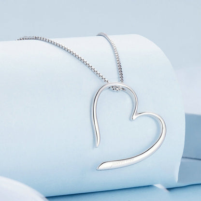 S925 Sterling Silver Platinum Plated Heart Necklace - Necklaces & Pendants by PMC Jewellery | Online Shopping South Africa | PMC Jewellery