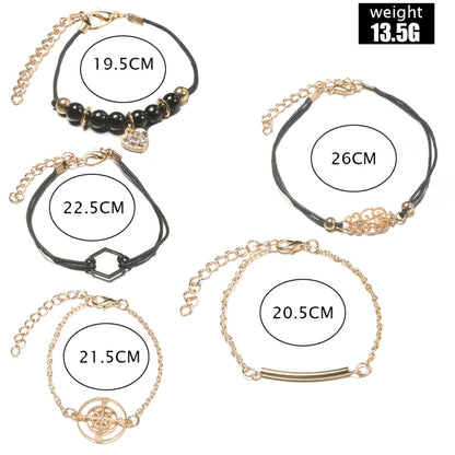 5-in-1 Personality Compass Hexagon Bracelet Diamond Heart Beaded Pendant Jewelry, Color: SKU4161 - Bracelets by PMC Jewellery | Online Shopping South Africa | PMC Jewellery