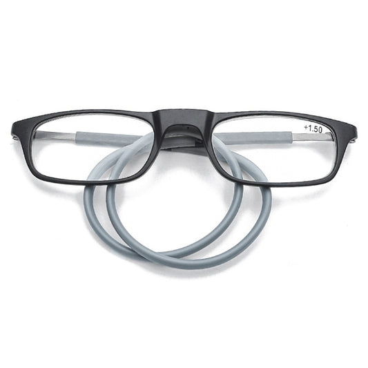 Portable Magnetic Hanging Neck Retractable Reading Glasses +100(Black Frame Gray Legs) - Presbyopic Glasses by PMC Jewellery | Online Shopping South Africa | PMC Jewellery