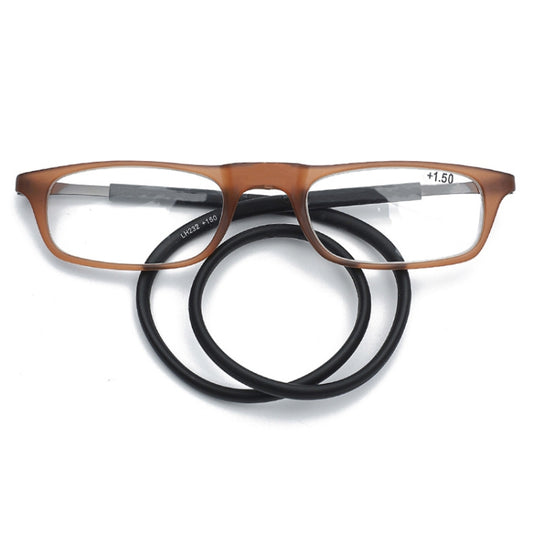 Portable Magnetic Hanging Neck Retractable Reading Glasses +100(Brown Frame Black Legs) - Presbyopic Glasses by PMC Jewellery | Online Shopping South Africa | PMC Jewellery