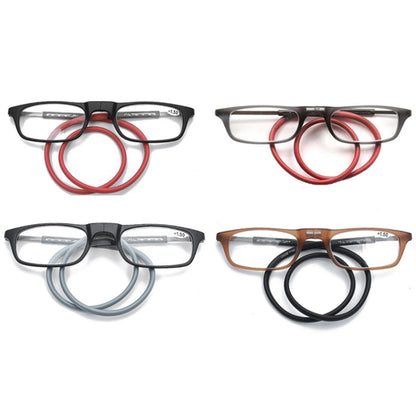 Portable Magnetic Hanging Neck Retractable Reading Glasses +350(Black Frame Red Legs) - Presbyopic Glasses by PMC Jewellery | Online Shopping South Africa | PMC Jewellery