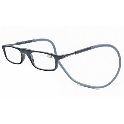 Portable Magnetic Hanging Neck Retractable Reading Glasses +125(Black Frame Gray Legs) - Presbyopic Glasses by PMC Jewellery | Online Shopping South Africa | PMC Jewellery