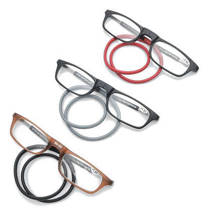 Portable Magnetic Hanging Neck Retractable Reading Glasses +175(Gray Frame Red Legs) - Presbyopic Glasses by PMC Jewellery | Online Shopping South Africa | PMC Jewellery