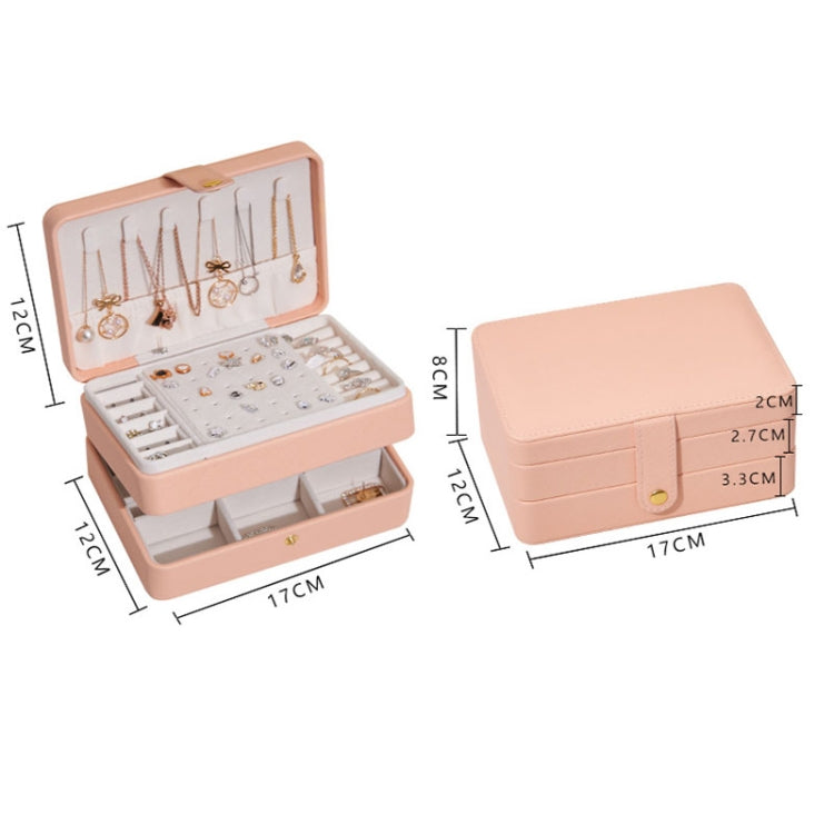 Large-capacity Three-layer PU Leather Waterproof Jewelry Storage Box Earring Necklace Storage Box(Peach Pink) - Jewelry Storages by PMC Jewellery | Online Shopping South Africa | PMC Jewellery